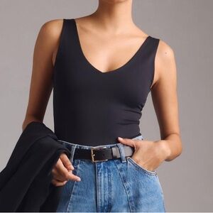 RD Style Second Skin Valentina Double V Black V-Neck Bodysuit‎